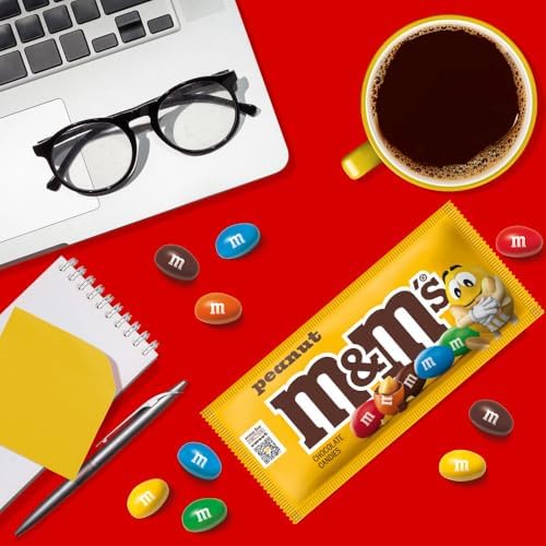 M&M'S Peanut Chocolate Candy, Full Size Candy 1.74 oz Bag, Bulk Pack of 48