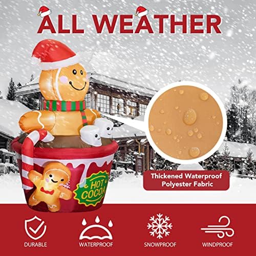 ZPISF 6 FT Christmas Inflatables Outdoor Decorations, Cute Christmas Blow Up Yard Decorations Gingerbread Man in Hot Cocoa Mug Scene for Garden Lawn Xmas Decor