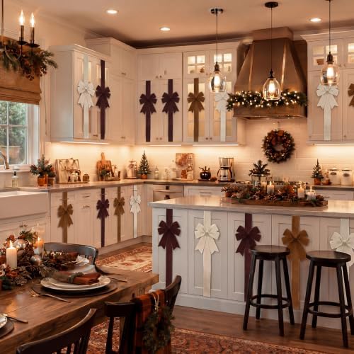 Daifunli 6 Pcs Multicolor Velvet Christmas Cabinet Bows Ribbons for Kitchen