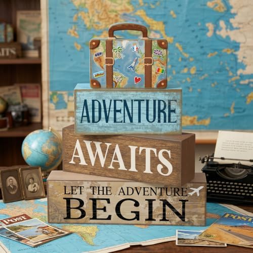 Lineshading 4 Pcs Travel Party Decoration Vintage Wood Suitcase Table Decor
