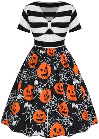 ZEZCLO Women's Plus Size Halloween Dress Pumpkin Halloween Costume Dresses