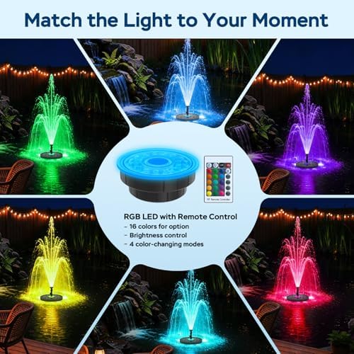 Floating Pond Fountain Pump 35W/660GPH with RGB LED Lights & Filter Sponge