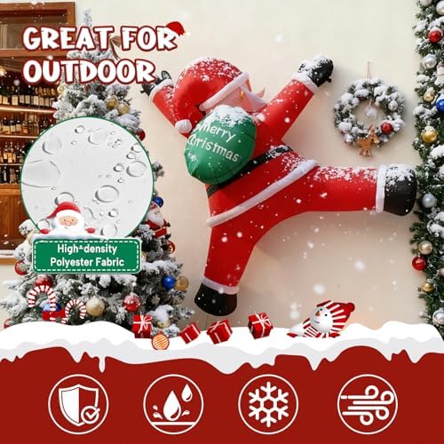 6FT Hanging Santa Inflatable from Roof with LED Lights for Yard