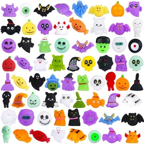 68Pcs Halloween Squishy Toys for Kids, Halloween Party Favors, Trick or Treat Goodie Bag Fillers, Kawaii Squishy Halloween Toys Gifts for Boys Girls Classroom Rewards