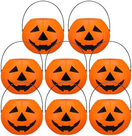 Beeveer 8 Pcs Plastic Pumpkin Buckets, Halloween Candy Baskets, Funny