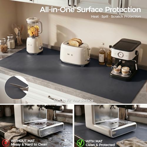 1.6mm Thick Leather 10x48 Inch Non-Slip Mat, Waterproof Countertop Protector, Kitchen Counter Runner/Slim Console Table, Obsidian Black