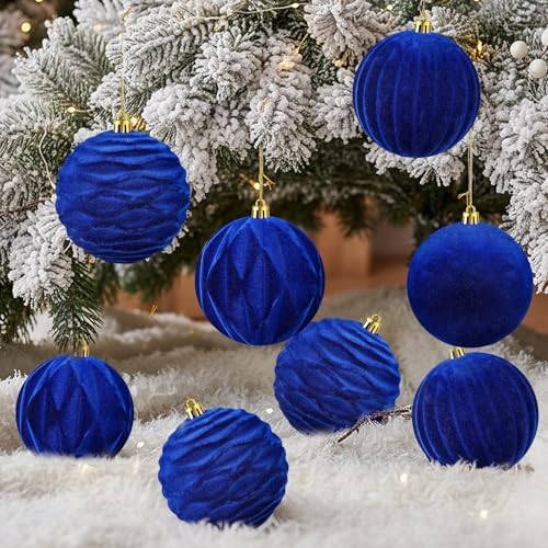 Liliful 4 Inch 12 Pcs Velvet Christmas Ornaments Balls, Blue