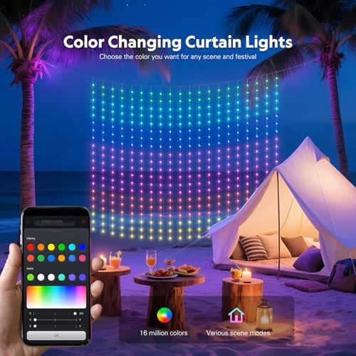 JMEXSUSS 400 LED Smart Curtain Lights for Halloween and DIY Fun, 6.5x6.5 ft