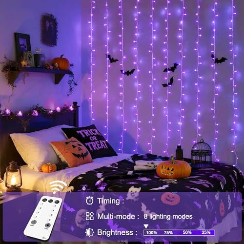 JMEXSUSS 300LED Purple Halloween Lights, 9.8x9.8ft Curtain Lights Plug in