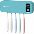 UV Light Toothbrush Cleaner Holder, Wall Mount Tooth Brush Holder for Bathroom, 5 Toothbrush Slots & LED Smart Screen Fits Electric, Manual Toothbrushes (Blue)