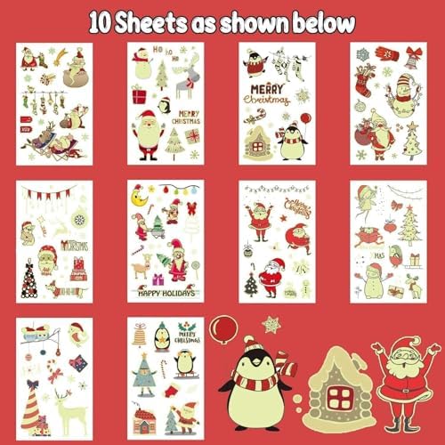 Partywind Christmas Temporary Tattoos for Kids Stocking Stuffers
