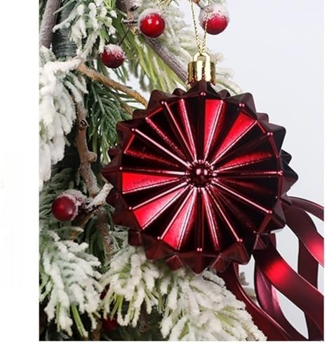 Christmas Tree Balls Ornaments Set, 48 Pcs Shatterproof Plastic Decorative Baubles Shiny Hanging Ball Ornaments for Xmas Tree Holiday Party Wedding Decoration, Wine Red