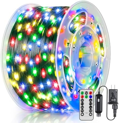 BrightChristmas 600 LED 196 FT Christmas Lights, Waterproof Outdoor String Lights with Remote and Timer, Christmas Tree Lights with 8 Modes Dimmable, Fairy Lights for Holiday Decor (Multicolor)