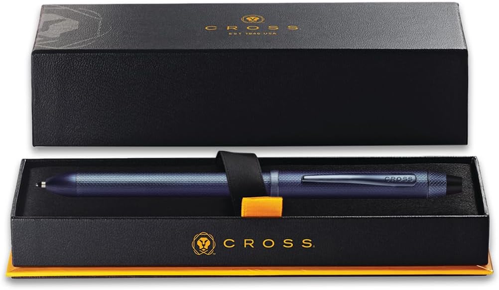 Cross Tech3+ Dark Blue PVD Multifunction Pen - Multifunctional Pen & Pencil for Versatile Use - Multiple Writing Tips - 2-Way Rotation Mechanism - Built-In Stylus - Corporate Gifts - Black Ink