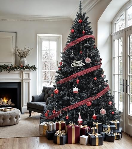 DWVO 6ft Artificial Black Halloween Christmas Tree, 818 Tips
