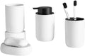 4pcs Modern Ceramic Bathroom Set Bath Lotion Bottle Press Hand Sanitizer Mouthwash Cup Toothbrush Holder Soap Dish(White)