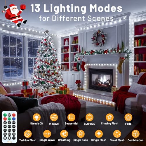 Ollny Christmas Lights Outdoor, 1200 LED 393FT White Fairy Lights Timer