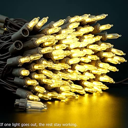 YULETIME 200 Warm White LED Christmas Lights, 66 ft Brown Wire String Light