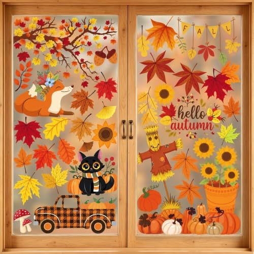 Thanksgiving Decorations - Reusable Static Window Clings for Glass