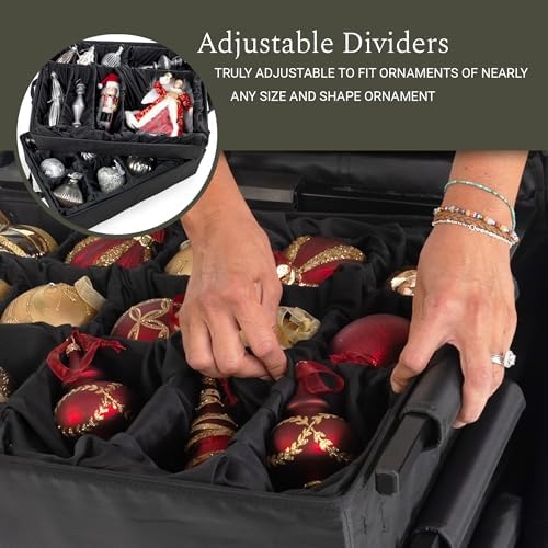 [TreeKeeper Telescoping Christmas Ornament Storage Box with Dividers] - Adjustable Organizer Holds 120 Ornaments up to 4 Inches Tall by Nearly Any Width and Length | 5 Removable Trays with Separators