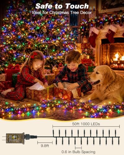 Iseebiz 50Ft 1000 LED Cluster Christmas Tree Lights with Remote & Timer