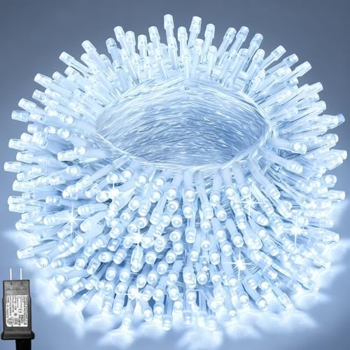 Pooqla 200 LED String Lights Indoor Outdoor, 66 ft Cool White Christmas Lights Plug in with Timer, Connectable 8 Modes Waterproof Clear Wire Twinkle Fairy Lights for Bedroom Party Classroom Decor