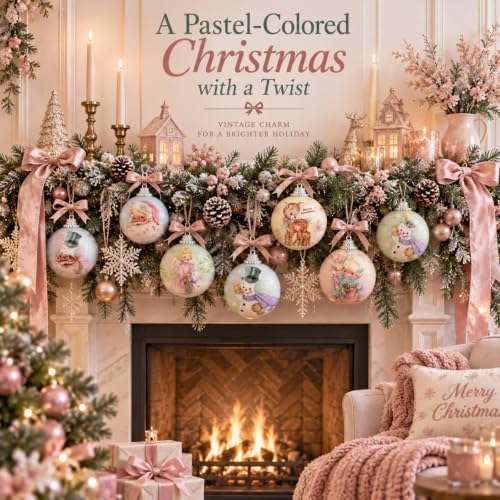 Outus 16pcs Pastel Vintage Christmas Balls Ornaments, Retro Christmas Decor