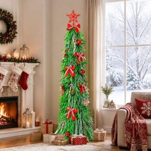 Christmas Tree 5FT Artificial Xmas Decor Pop Up with Decoration Green-Silver
