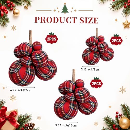 6 Pack Red Tartan Plaid Christmas Ball Ornaments Decorations