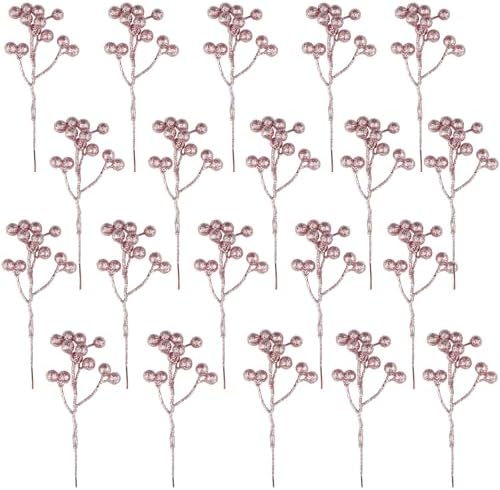 Fangoo 20 Pack 7 Inch Artificial Pink Berry Stems for Christmas Tree