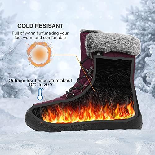 JSWEI Winter Boots for Women - Soft Comfortable Faux Fur Mid Calf Winter Snow Boots Totes Boots Lace up Snow Boots Winter Boots with Insulated Black for Outdoor