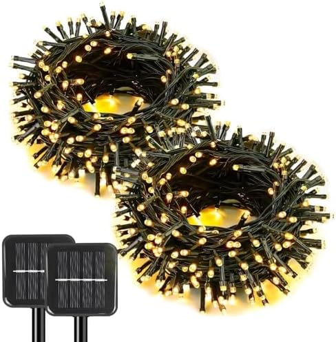 SyouHome Solar String Lights Outdoor, 2 Pack 200 LED Solar Christmas Lights