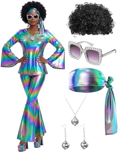 Jexine 70s Disco Outfit Women Sequin Sparkly Costume
