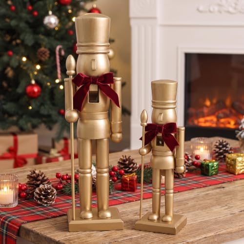 Wenqik 2 Pcs Gold Christmas Nutcracker Decor Ornaments Neutral Figurine