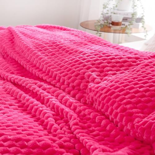 Puncuntex Hot Pink Throw Blanket 50"×60" Gifts for Mom Fuzzy 3D Jacquard (Pack of 2)