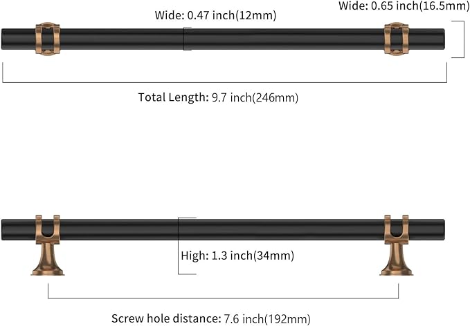 Asidrama 10 Pack 7.5 Inch(192mm) Champagne Bronze and Matte Black Kitchen Cabinet Handles Champagne and Black Cabinet Pulls Cabinet Hardware Cupboard Handles Drawer
