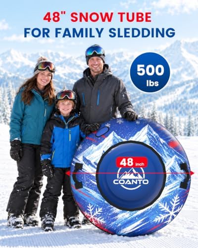 48'' Heavy Duty Snow Tube with Canvas Cover, Snow Sleds for Kids & Adults