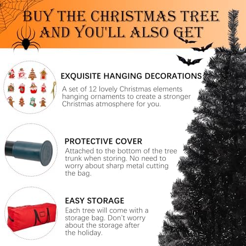 Black Christmas Tree 4FT Small Halloween Tree 450 PVC Branch Metal Stand
