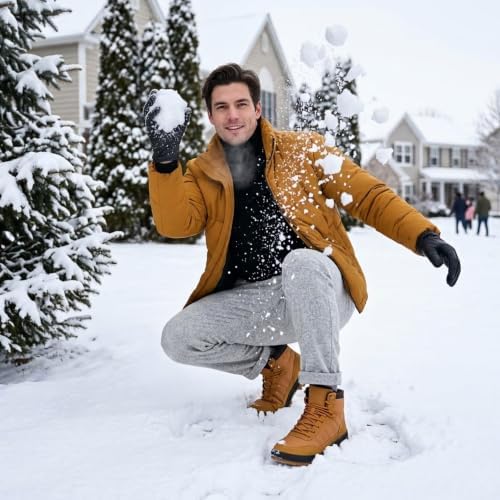 Wondamo Men's Snow Boots Lightweight Waterproof Winter Cold Weather Shoes