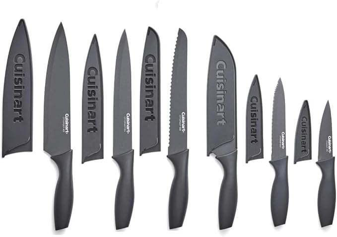 Cuisinart Knife Set, 12pc Ceramic Coated Knife Set with 6 Blades & 6 Blade Guards, Lightweight, Stainless Steel, Durable & Dishwasher Safe (Soft Black)