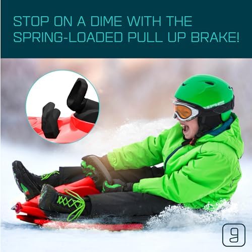 Snow Sled for Kids, Adults - Toboggan Sled, Easy Turning Steering Wheel, Anti-Slip Seat, Pull Up Brake, Durable Plastic Sled, Lightweight, Snow Sleds, Age 3+ 260 lbs