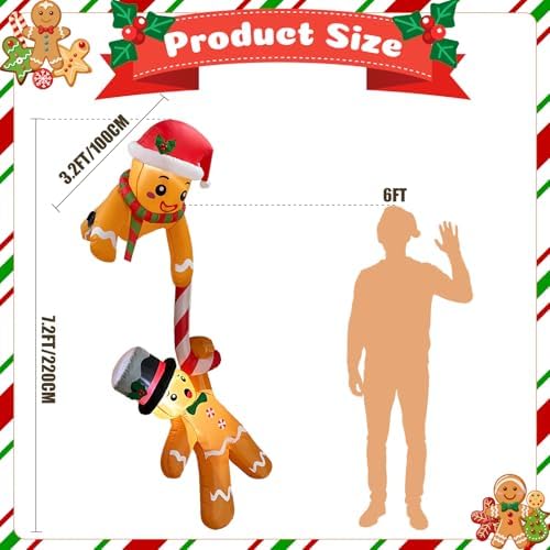OurWarm 7FT Christmas Inflatable Outdoor Decoration, Climbing Gingerbread Inflatable Christmas Blow Up Yard Decorations with LEDs, Outdoor Christmas Inflatables for Indoor Roof Tree Lawn Xmas Decor