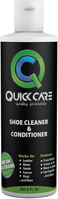 QuickCare Shoe Cleaner Kit for Sneakers - 2.5 Oz White Foam Spray to Cover Scuffs & Stains, Cleaner, 8 oz Conditioner for Leather, Nylon, Suede, Ultimate Shoe Care Set for All Footwear Types