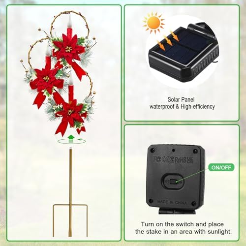 Outdoor Solar Christmas Decorations,LED Red Candle Holiday Garden Stakes