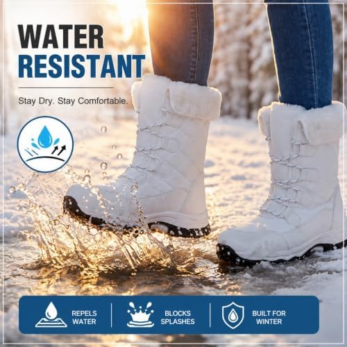 Women's Winter Snow Boots Waterproof Warm Lace Up Mid-Calf Booties