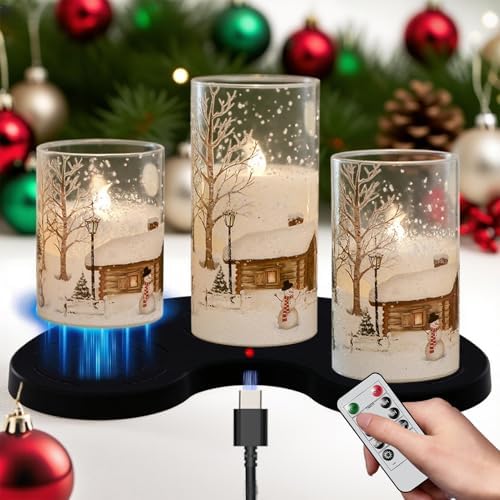 Snowman Glass Flameless Candles Rechargeable Battery Operated
