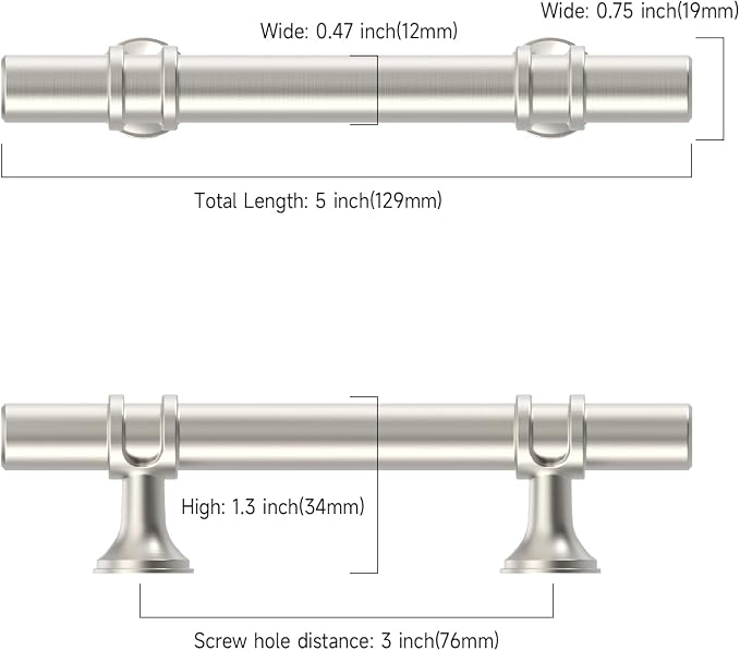 Asidrama 20 Pack 3 Inch(76mm) Brushed Nickel Cabinet Pulls Heavy-Duty Solid Kitchen Cabinet Handles Satin Nickel Drawer Hardware for Bathrooms Cupboard