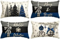 AVOIN colorlife Merry Christmas Joy Xmas Trees Blue and Black Throw Pillow Covers, 12 x 20 Inch Christmas Winter Holiday Cushion Case Decoration for Sofa Couch Set of 4