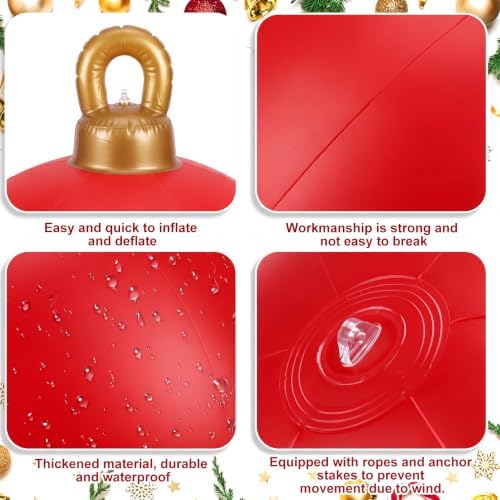 Jetec 4 Pcs Giant Inflatable Christmas Ball, Solid, Red