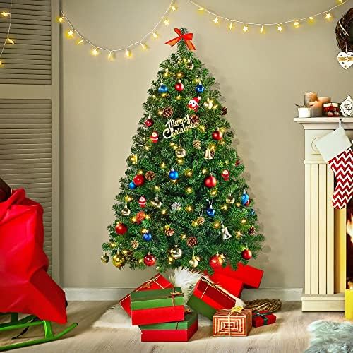Yaheetech 4.5ft Pre-lit Christmas Tree with 150 Warm White Lights, Green
